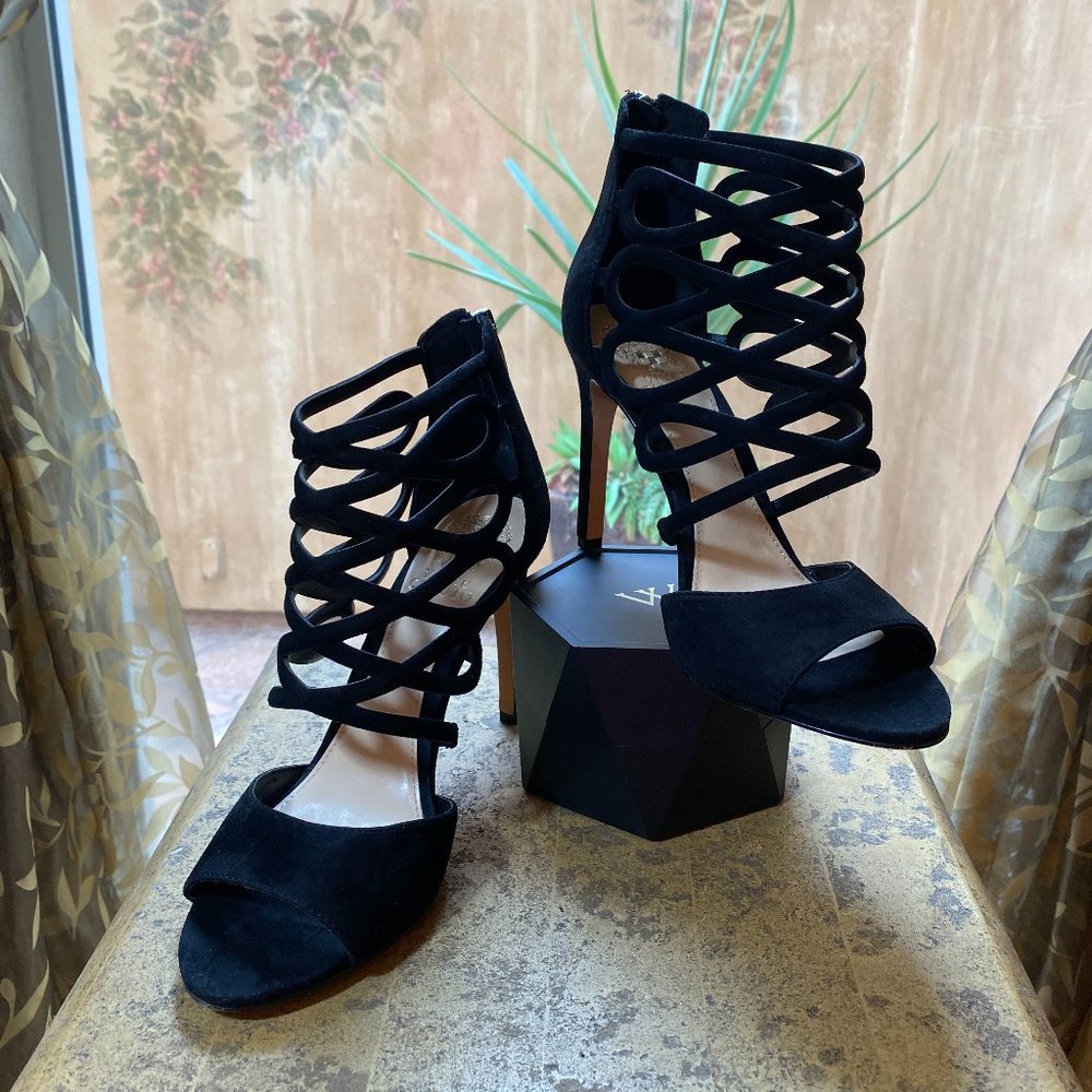 Vince Camuto Kirsi Black Cage Peep Toe Sandals